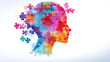 © Xinfang - Human head profile and jigsaw puzzle, cognitive psychology or psychotherapy concept, mental health, brain problem, personality disorder, vector line design, Created using generative AI tools, leaving