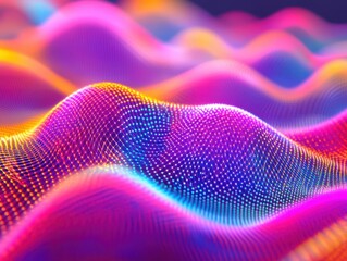 Wall Mural - Vibrant Neon Waveform Data Mesh Network Abstract Background