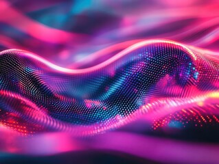 Wall Mural - Abstract Pink Blue Neon Wave Digital Particle Light Background