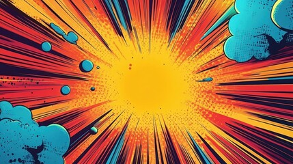 Poster - Vibrant Comic Book Explosion Abstract Background Template Pop Art Design Colorful Graphic Resource