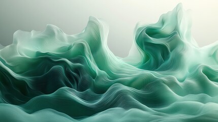 Poster - Abstract Green Wave Design with Textured Background in Modern Minimalism Style
