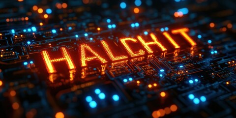 Poster - System Hacked Cyber Security Warning with Code and Virus Alert in Digital Landscape