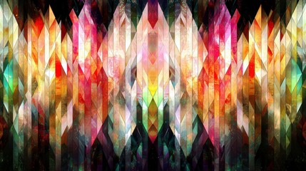 Wall Mural - Vibrant Abstract Art with Colorful Geometric Shapes, Mixed Patterns, and Radiant Light Effects in a Stunning Display of Color Spectrum