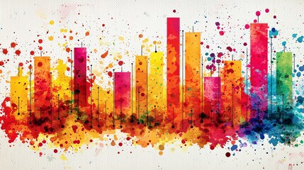 Poster - Abstract Colorful Bar Chart with Watercolor Splashes Representing Data Visualization and Business Growth Concepts in Vibrant Hues
