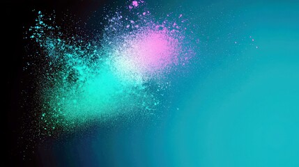 Poster - Vibrant Color Splash with Fine Particles Creating Abstract Art in Shades of Pink, Blue, and Green Against a Dark Background for Creative Designs