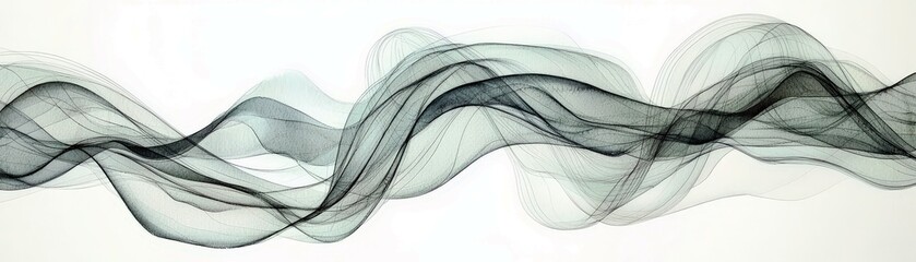 Poster - Elegant flowing wave lines creating a sense of movement and tranquil beauty with soft gradients in shades of gray against a light background