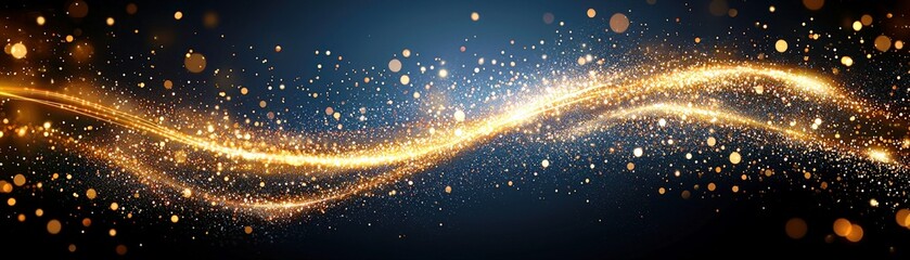 Poster - Beautiful golden light wave with sparkling bokeh effect, ideal for background use in festive and celebratory designs, vibrant shimmer and magical glow