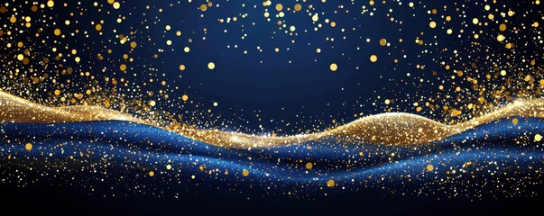 Poster - Golden Sparkles and Blue Waves Creating a Magical Night Sky Effect with a Glittering Background for Festive Celebrations and Artistic Projects