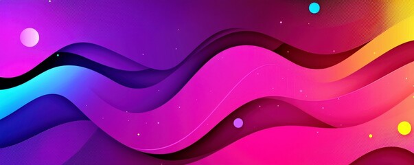 Poster - Vibrant Abstract Waves in Purple and Pink Color Gradient with Smooth Curves and Floating Circles for Modern Background Designs