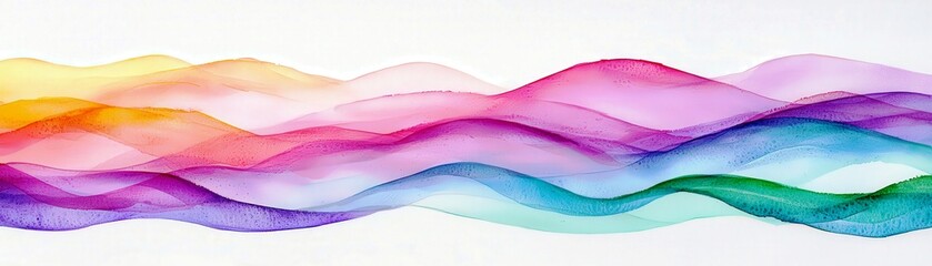 Poster - Colorful abstract wave pattern with vibrant hues of purple, pink, orange, and green flowing seamlessly across a white background for creative designs
