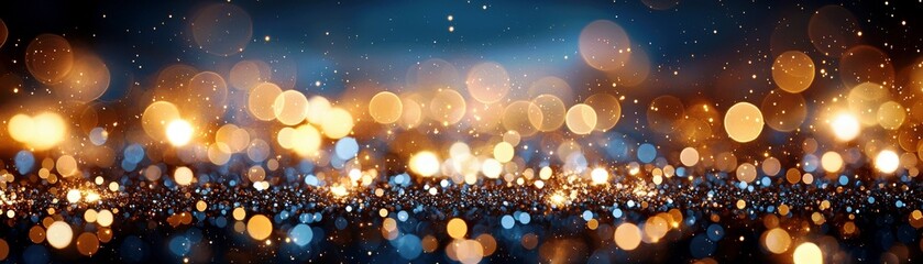 Poster - Abstract bokeh lights with blue and orange tones create a shimmering and dreamy background perfect for festive or celebratory themes and designs.