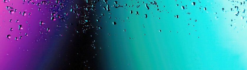 Poster - Vibrant Drops of Water on Glossy Surface with Gradients of Purple, Blue, and Green Creating a Stunning Visual Effect for Abstract Background Designs