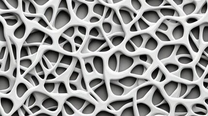 Poster - Abstract white organic texture with intricate interconnected shapes, resembling biological structures, ideal for backgrounds or modern design projects