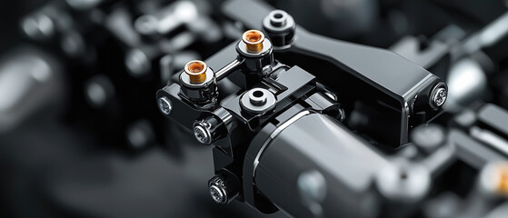 Fototapete - Close up of robotic arms gripping components, showcasing precision engineering and advanced technology. metallic structure and intricate design highlight innovation in robotics
