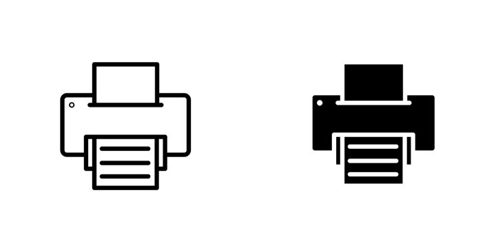 Printer outlined and solid icon vector collection.