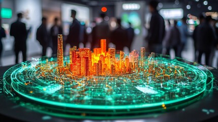 Aufkleber - A green energy exhibition organized by volunteers featuring interactive displays and models Stock Photo with side copy space