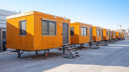 Poster - A collaborative effort between volunteers and local authorities to construct temporary housing units Stock Photo with side copy space