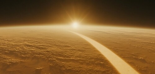 Wall Mural - martian sunrise breathtaking space landscape orange planet sun rays exploration