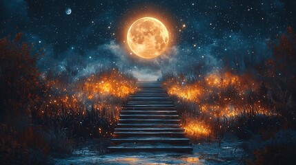 Wall Mural - Surreal Cosmic Bridge Connecting Two Planets with Swirling Stars and Vibrant Galaxies in Dreamlike Space Background
