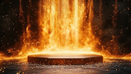 Aufkleber - Golden Confetti Rain on Festive Stage with Dramatic Spotlight and Copy Space for Award Ceremony Party or New Year's Celebration