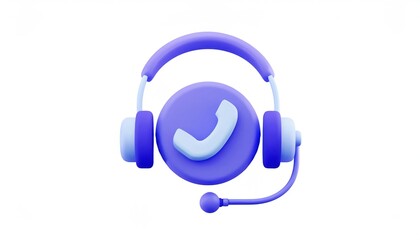 Poster - A stylized purple headset icon with a checkmark, symbolizing support and communication.