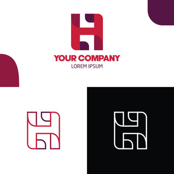 A modern, abstract logo design featuring the letter ‘H’ in various color schemes, ideal for corporate branding and identity.