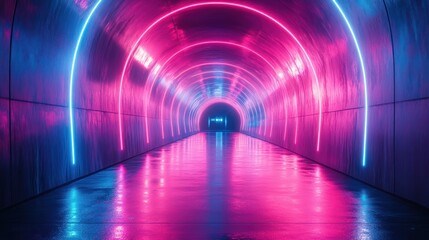 Poster - Futuristic Neon Tunnel with Vibrant Lights and Dynamic Perspective in Cyberpunk Style