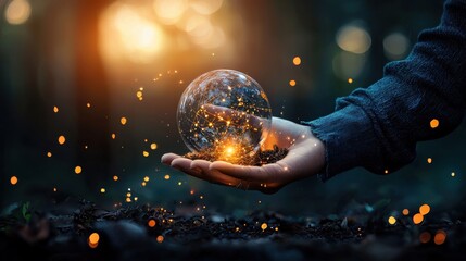 Poster - Celestial being holding a globe ethereal realm digital artwork mystical environment dramatic perspective high fidelity concept