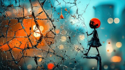 Leinwandbilder - Fractured glass window reflecting altered high fidelity scenes urban environment surreal imagery childlike viewpoint conceptual exploration
