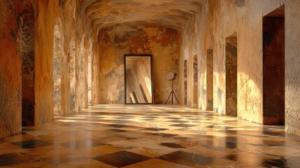 Leinwandbilder - Exploring an alternate reality through a reflective mirror in a high-fidelity architectural space