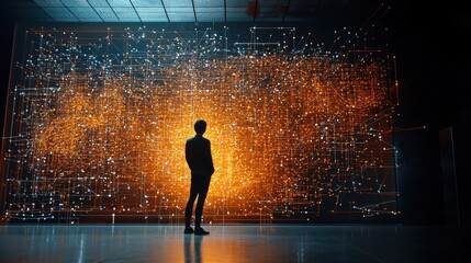 Poster - Silhouette contemplating data visualization high fidelity environment digital art abstract conceptualization