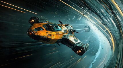 Poster - High-fidelity spacecraft journey through a dimensional vortex a sci-fi adventure in the cosmos