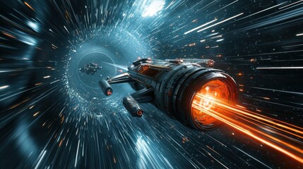 Poster - Epic journey of a spacecraft through a dimensional vortex sci-fi setting high fidelity visualization cosmic environment dynamic viewpoint exploring the unknown