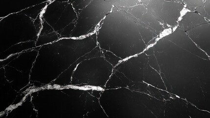 Poster - Black Marble Surface with White Veining High Resolution Texture Dramatic Lighting Minimalist Composition