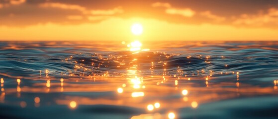 Poster - Serene Sunset Water Reflection Soft Waves Tranquil Surface Impressionist Style