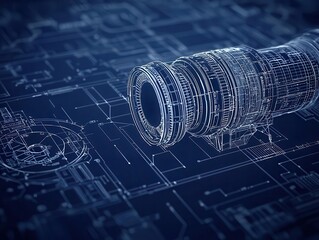 Wall Mural - Conceptual turbine blueprint, minimalist engineering focus, clean and precise line work, detailed schematic rendering