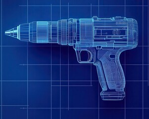 Wall Mural - Schematic of a mechanical drill blueprint, minimalist style, sleek and functional design