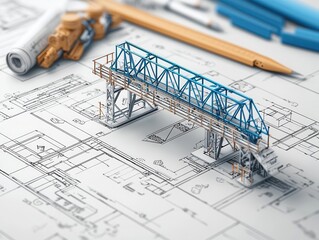 Poster - Conceptual blueprint of a factory conveyor mechanism, minimalist engineering focus, sleek and detailed