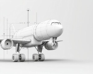 Wall Mural - Minimalist rendering of an aircraft landing gear blueprint, clean geometric components, grayscale precision