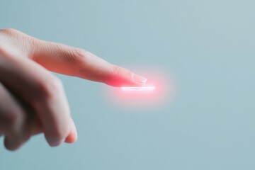 Poster - Hand with Smart Ring Accessing Futuristic Vault Interface in Minimalist Setting