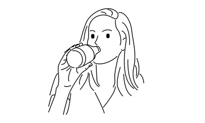 Wall Mural - line art of woman drinking water from a bottle