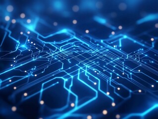 Fototapete - Electronic abstraction showcasing interconnected circuits in blue tones, illustrating technology's intricate design. Generative AI