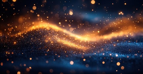 Poster - Abstract Background with Golden and Blue Glitter Particles Bokeh Dreamy Light Shine Texture for Christmas and Holiday