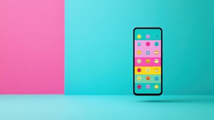 Aufkleber - A smartphone screen displaying a service rating system with animated emojis and holographic feedback messages