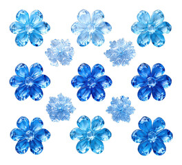 Wall Mural - Sparkling Blue Flowers Snowflakes Winter Holiday Decor