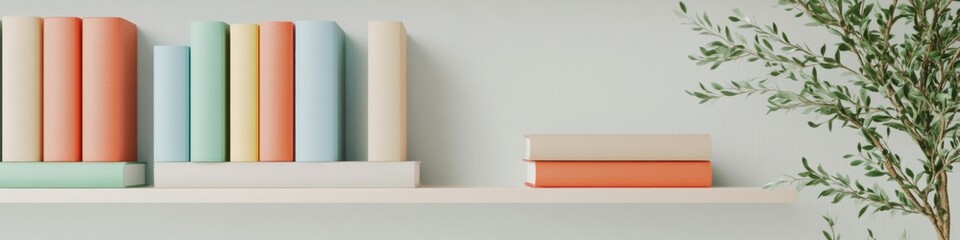 Poster - Serene Library Corner with Books and Minimalist Decor in Warm Light