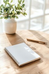 Poster - Minimalist Workspace with Notebooks and Pens in Soft Natural Light