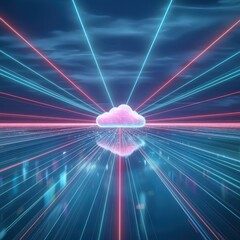 Poster - A cloud computing scene with AI beams scanning files from various devices.