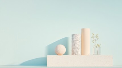 Poster - Minimalist Still Life of Abstract Glass Objects on Reflective Surface in Muted Tones
