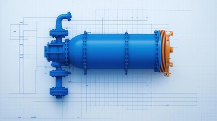 Wall Mural - Blueprint of a laboratory evaporator, sleek and minimalist design, intricate and professional schematic